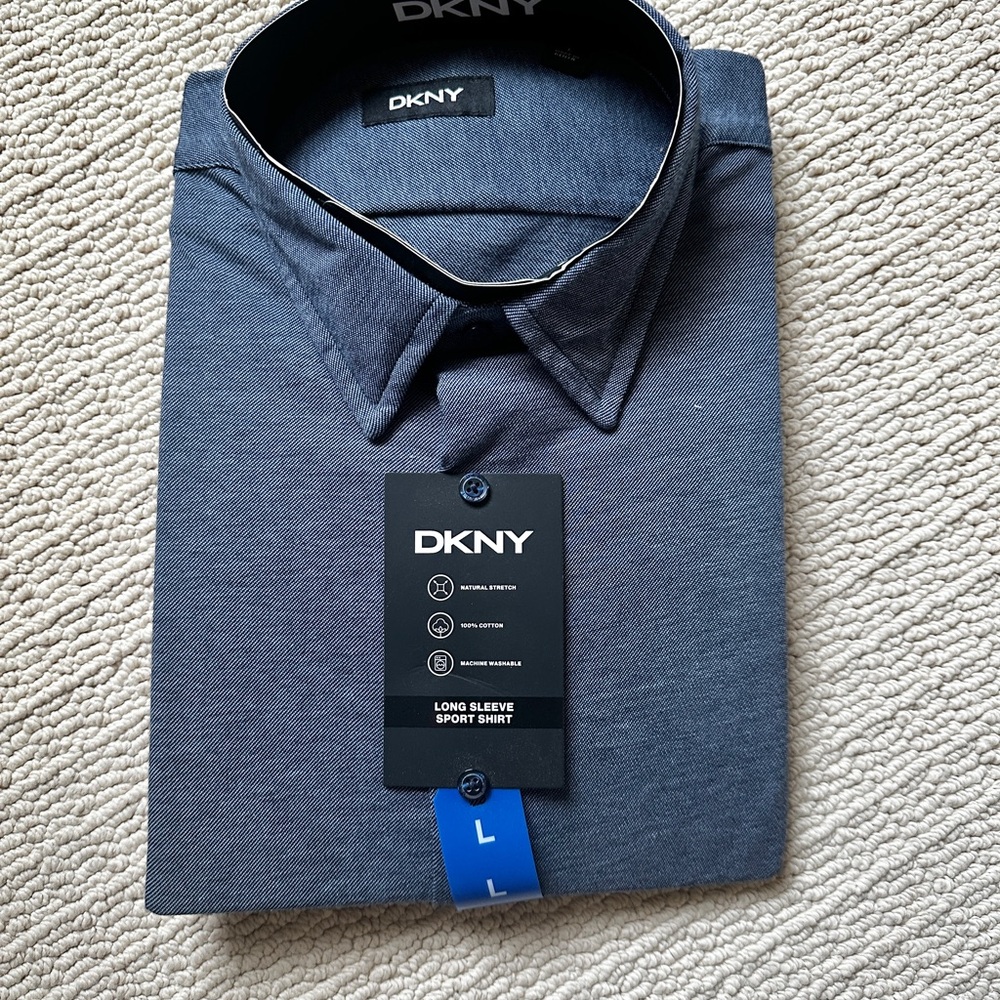 DKNY Blue Casual Button Down Shirt Modern Design